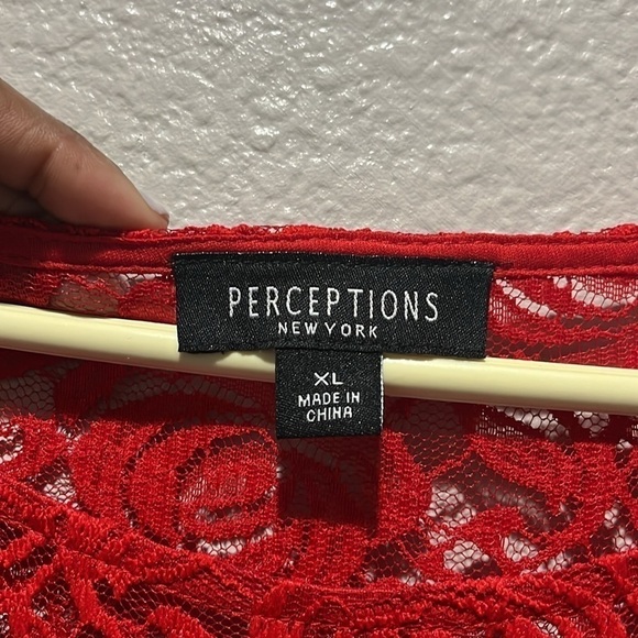 Perceptions New York Red lace dress Elegant Short Sleeve Size XL Formal Wedding - Picture 4 of 9